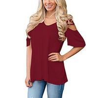 Women\'s Going out Casual/Daily Holiday Sexy Simple Street chic Cut Out All Match Off-the-shoulder T-shirtSolid Round Neck Short Sleeve Medium