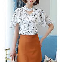 womens going out cute summer blouse floral v neck short sleeve polyest ...