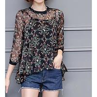 womens casualdaily simple summer blouse floral round neck sleeve other ...