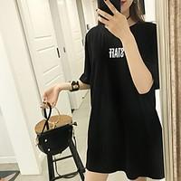 womens casualdaily simple active summer t shirt letter round neck long ...