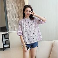 womens daily simple shirt striped shirt collar short sleeve cotton