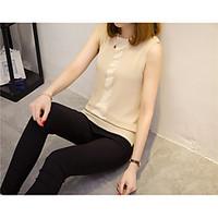 womens casual simple blouse solid round neck sleeveless polyester