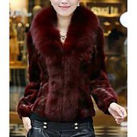Women\'s Holiday Sexy Fur Coat, Solid V Neck Long Sleeve Winter Red / White / Black Faux Fur Thick