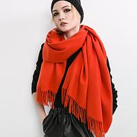 Women Vintage Casual Classic wool Cashmere pure color autumn and winter long tassel scarf