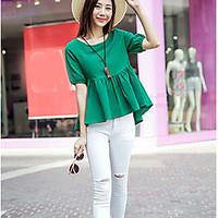 womens casualdaily simple shirt solid round neck short sleeve cotton l ...