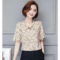 Women\'s Casual/Daily Simple Cute Blouse, Floral V Neck ¾ Sleeve Polyester