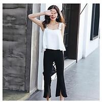 Women\'s Casual/Daily Work Sexy Spring Summer T-shirt Pant Suits, Solid Round Neck 3/4 Length Sleeve