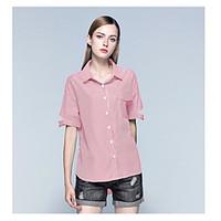 Women\'s Casual/Daily Simple Shirt, Solid Shirt Collar Short Sleeve Cotton