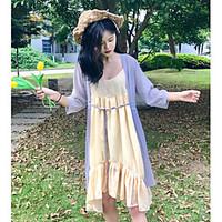 Women\'s Holiday Vintage Summer Cloak/Capes, Solid Stand 3/4 Length Sleeve Long Linen