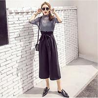 Women\'s Going out Casual/Daily Sexy Spring Summer Shirt Pant Suits, Solid Round Neck 3/4 Length Sleeve