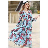Women\'s Going out Street chic Swing Dress, Solid Floral Round Neck Maxi Short Sleeve Cotton Spring Mid Rise Micro-elastic Medium