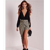 womens going out club sexy fall t shirt skirt suits solid deep v long  ...