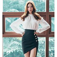 womens casualdaily simple fall blouse skirt suits solid halter long sl ...