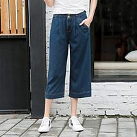 womens high rise micro elastic jeans pants simple loose solid