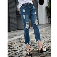 womens mid rise micro elastic jeans pants simple loose solid