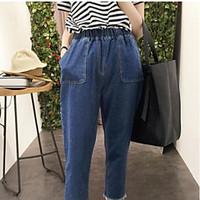 womens mid rise inelastic jeans pants simple loose solid