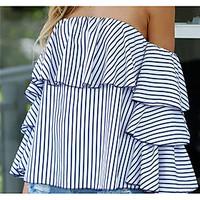 Women\'s Going out Vintage Summer T-shirt, Striped Off Shoulder ½ Length Sleeve Cotton Medium
