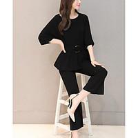 womens casualdaily simple spring blazer pant suits solid round neck 34 ...