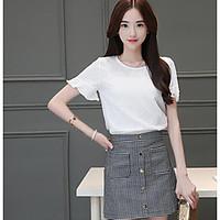 womens work simple summer t shirt skirt suits solid round neck short s ...