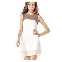 womens going out party a line dress solid round neck above knee sleeve ...