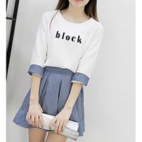 womens going out cute spring summer t shirt skirt suits striped letter ...