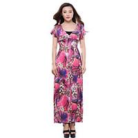 Women\'s Plus Size Boho Sheath Dress, Print V Neck Maxi Short Sleeve Summer(Not including Tube Top)