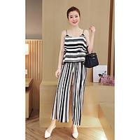 Women\'s Going out Casual/Daily Cute Summer Blouse Pant Suits, Striped Strap Sleeveless