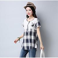 womens daily simple t shirt color block round neck short sleeve cotton