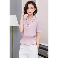 Women\'s Going out Cute Summer Blouse, Solid Shirt Collar Short Sleeve Polyester Medium