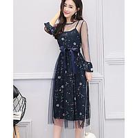 womens casual sheath dress solid print round neck knee length long sle ...