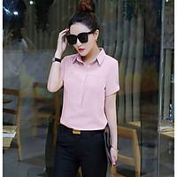 womens casual simple polo solid shirt collar short sleeve polyester