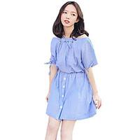 womens daily loose dress striped boat neck above knee short sleeve pol ...