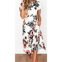 Women\'s Going out Beach Party Simple Sheath Dress, Floral Round Neck Maxi Midi Short Sleeve Chiffon Satin Chiffon Summer Mid Rise