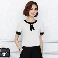 womens officecareer casual simple blouse solid round neck short sleeve ...