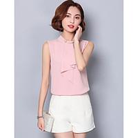 Women\'s Going out Cute Summer Blouse, Solid Stand Sleeveless Polyester