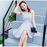 womens daily sheath dress striped round neck above knee sleeveless pol ...