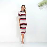 Women\'s Casual/Daily Street chic Sheath Dress, Striped Crew Neck Above Knee ½ Length Sleeve Cotton Spring Summer Mid Rise Inelastic Thin
