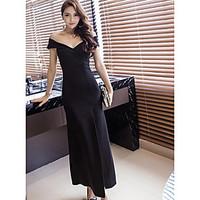 womens party evening swing dress solid v neck maxi short sleeve polyes ...