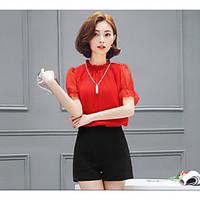 womens daily cute blouse solid crew neck short sleeve polyester