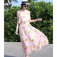 womens daily chiffon swing dress floral strap maxi sleeveless polyeste ...