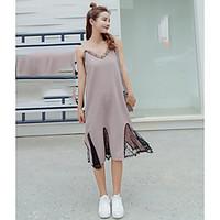 womens casualdaily simple loose dress solid round neck midi sleeveless ...