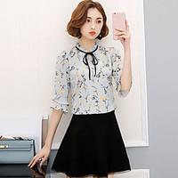 womens casual simple blouse floral stand half sleeve polyester