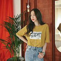 womens casual simple t shirt print round neck half sleeve 100cotton