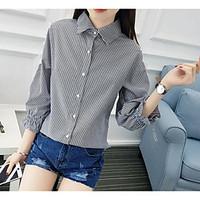 womens casualdaily simple spring shirt striped stand long sleeve cotto ...