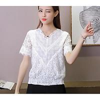 womens casualdaily simple summer blouse solid v neck short sleeve cott ...