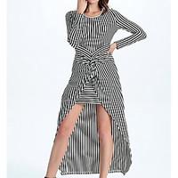 womens casualdaily simple trumpetmermaid dress striped u neck maxi lon ...