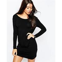 Women\'s Going out Beach Holiday Sexy Simple Bodycon Sheath Little Black Dress, Solid Round Neck Mini Long Sleeve Others Spring FallMid