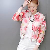womens going out cute spring fall jacket floral round neck long sleeve ...