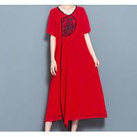 womens going out swing dress solid round neck maxi short sleeve silk s ...