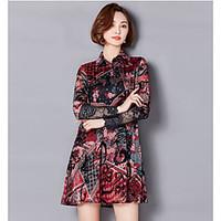 Women\'s Going out Holiday Chiffon Dress, Print Shirt Collar Above Knee Long Sleeve Others Spring Fall Mid Rise Micro-elastic Medium